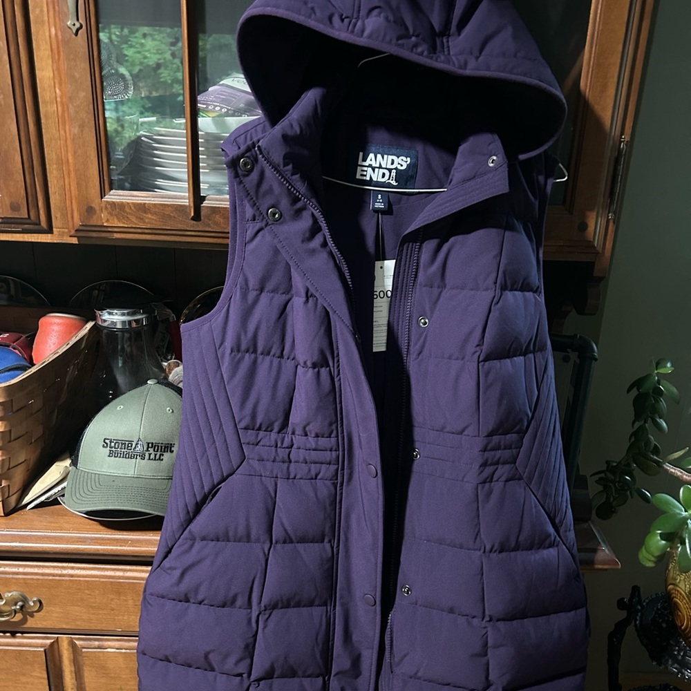 Lands' End Deep Purple Hooded Puffer Vest